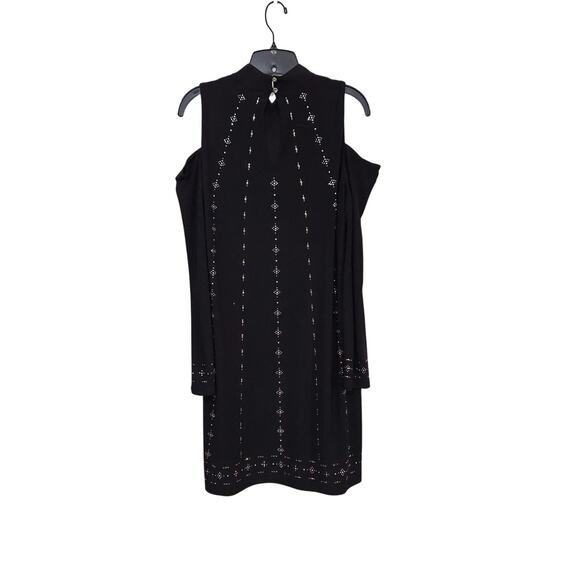 WHBM Womens Cold Shoulder Shift Dress Studded Beads Cocktail Sz Small Mock Neck - Picture 3 of 12